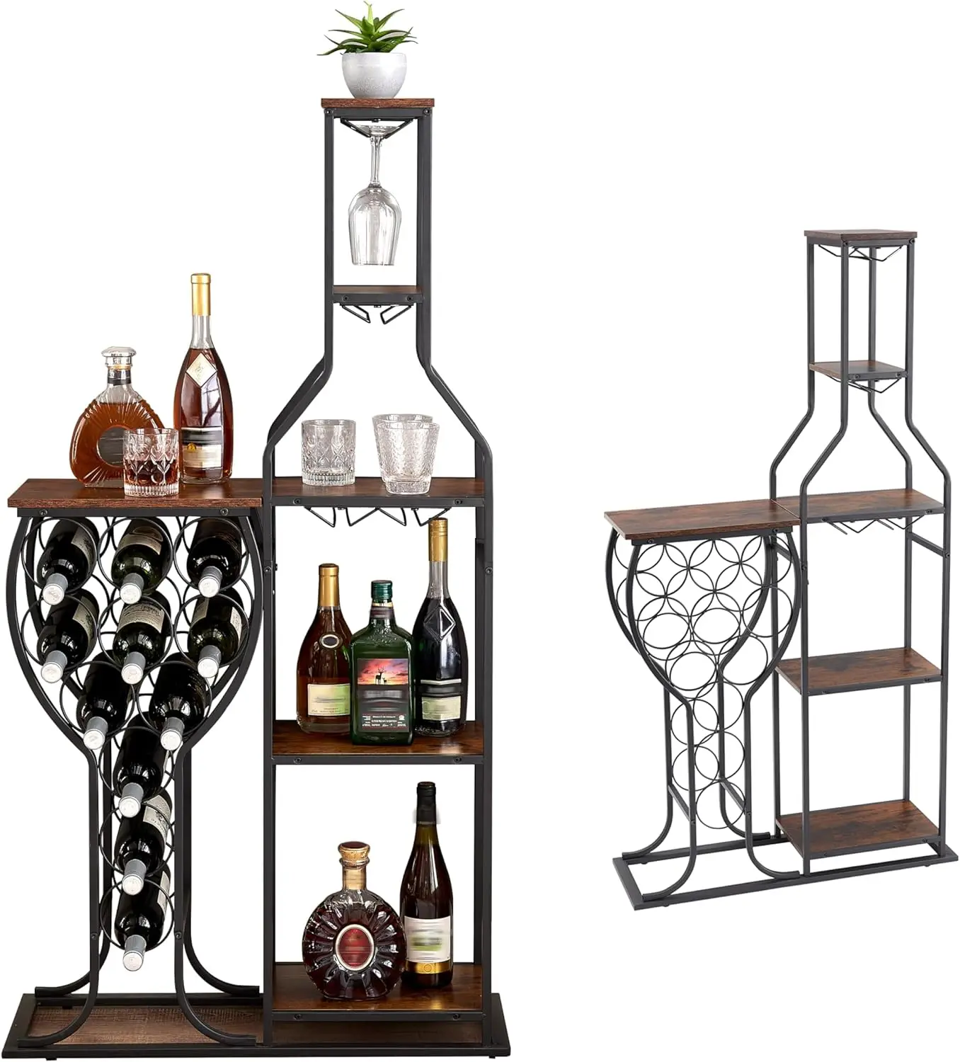 

5-Tier Freestanding Wooden Wine Rack, Holds 11 Bottles, Space-Saving Bar Cabinet for Home Kitchen Dining Room