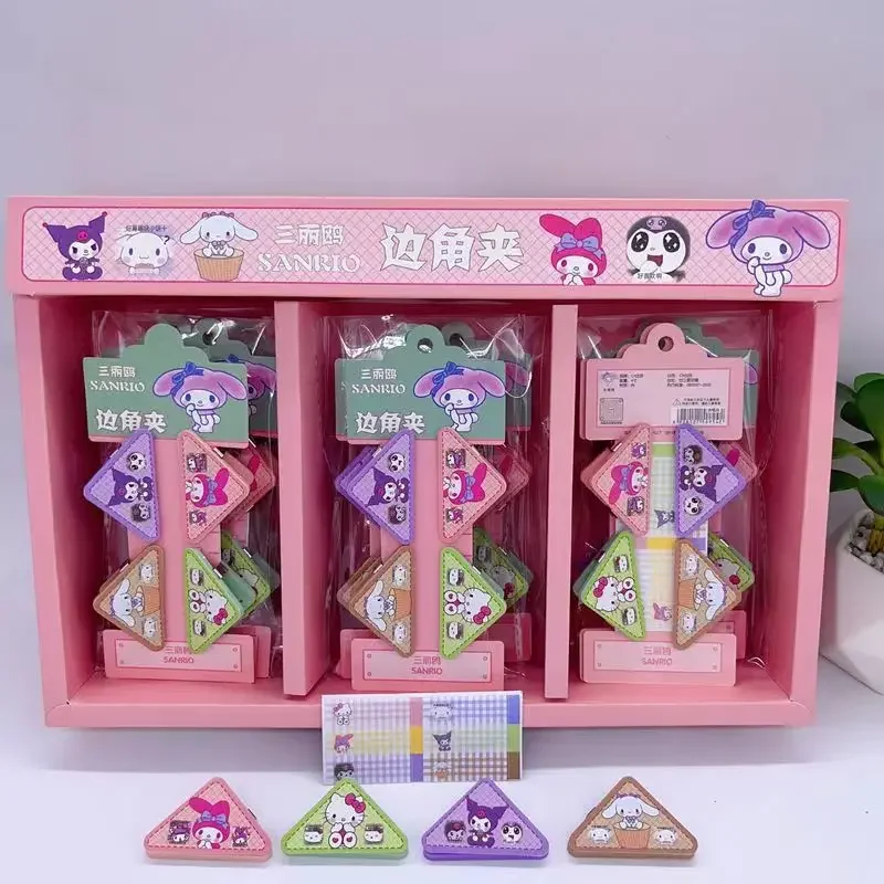 Sanurgente-Ensemble de mini pinces d'angle Kawaii, Mymelody, Kuromi, Cinnamoroll, porte-page coloré, pince à trombone, fichier, index, photo, 4 pièces