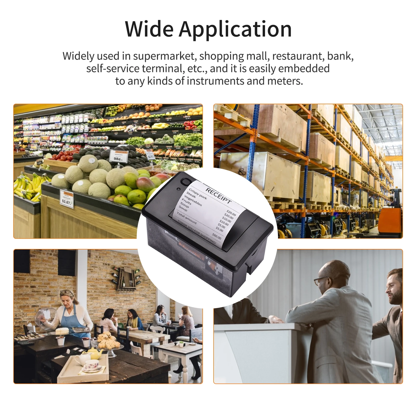 Embedded Thermal Receipt Printer 58MM Mini Printer with USB/RS232/TTL Port Support ESC/POS Commands for Weighing Apparatus Cash