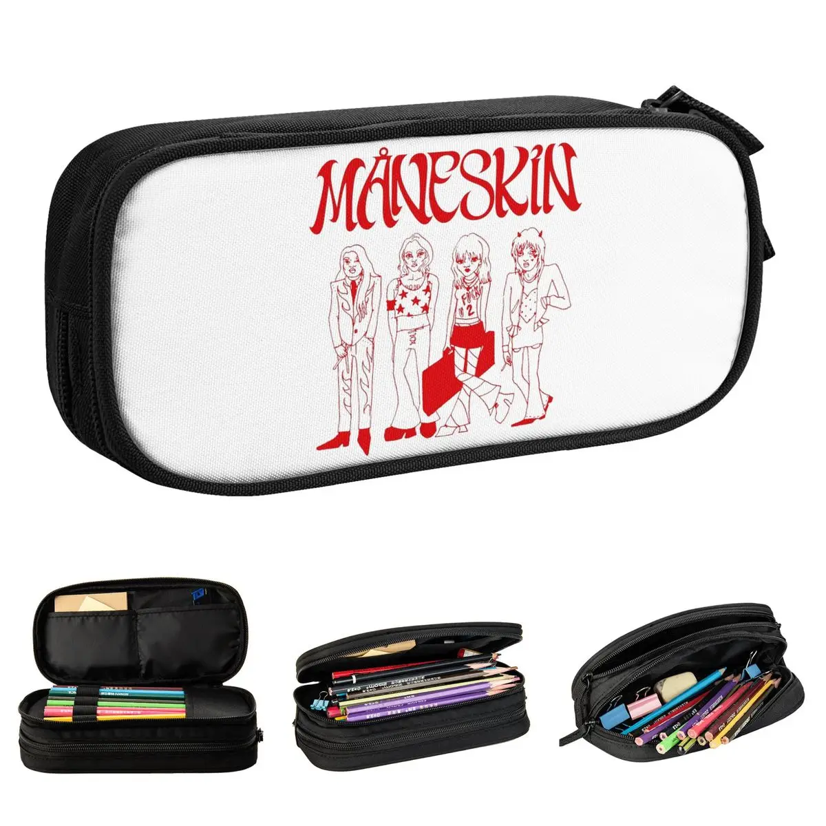 Fun Maneskin Italian Rock Band Pencil Cases Pencilcases Pen Holder Kids Big Capacity Bags Students School Zipper Stationery