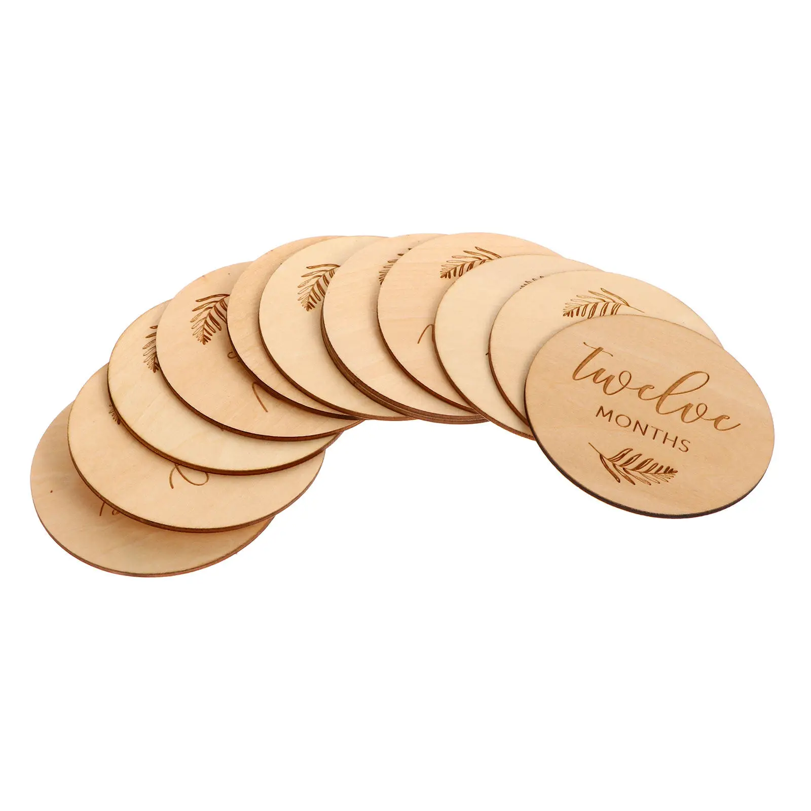12Pcs Wooden Milestone Cards Double Sided Smooth Polished Natural Wood Discs for First Year Growth Photo Props