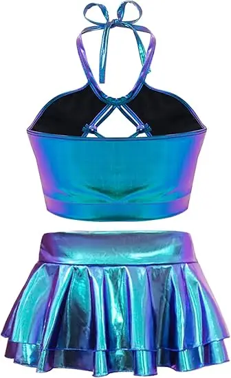 Women's Rave Outfit Sets for Festivals 2 Pcs Metallic Tops Skirt Party Club Holographic Shiny Metallic Costume Stage Cos view 2
