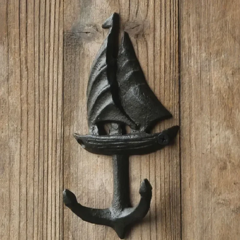 

Cast Iron Hooks Sailboats Retro Make Old Double Hook Wall Mounted Home Furnishings Garden Balcony Corridor Wall Hooks Decorate