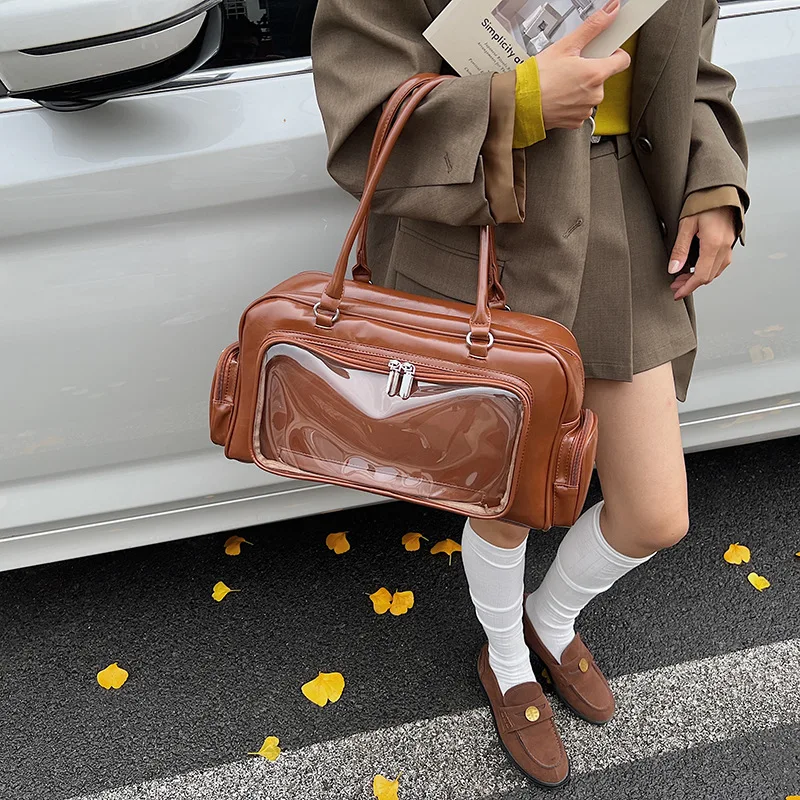 

Women's Lightweight PU Underarm Pack Transparent Front Pocket Shoulder Handbag for Work And Travel