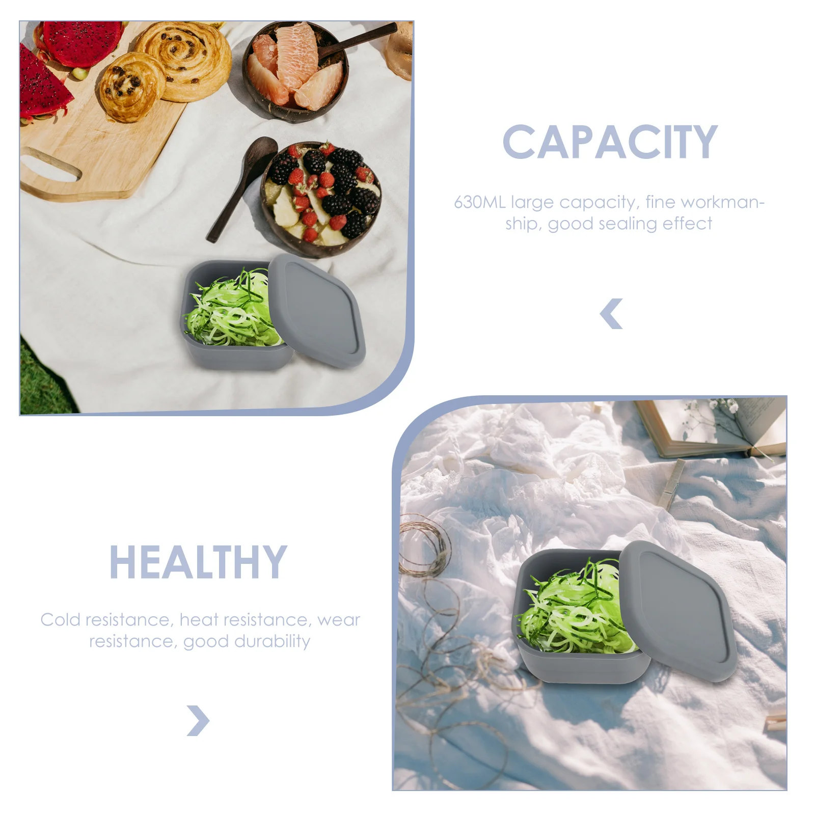 

Портативный силиконовый контейнер для еды, квадратный дизайн, многофункциональная коробка для бенто для дома, школы, офиса, вечеринки, пикника, барбекю