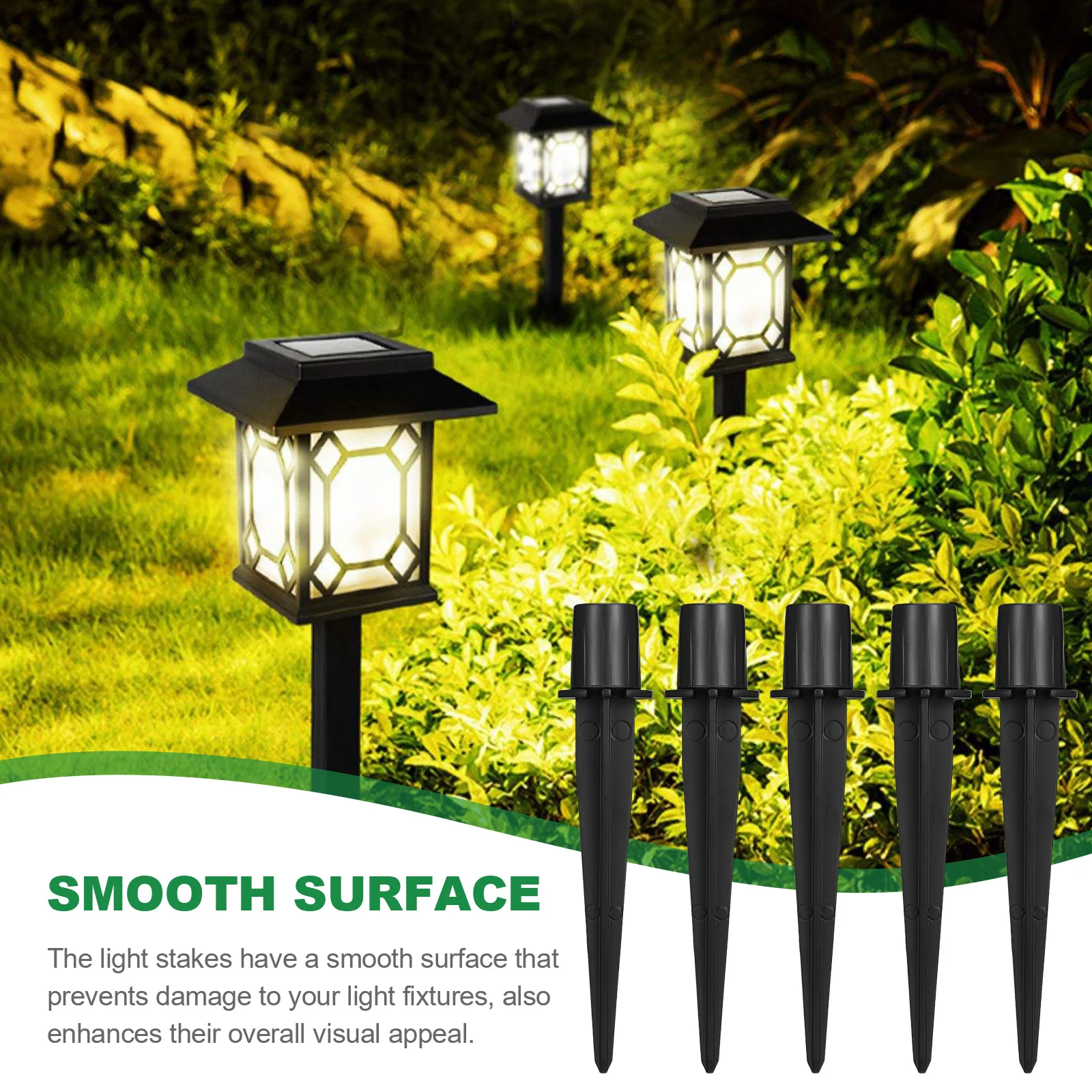 10 Pcs Solar Powered Light Ground Rod Stakes Halloween Spikes Replacement for Lights Christmas Black