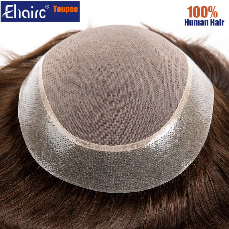 New Toupee Men Mono with Clear Pu Wig Natural Human Hair Breathable Male Hair Prosthesis Capillary 6" Exhuast System Wig For Men