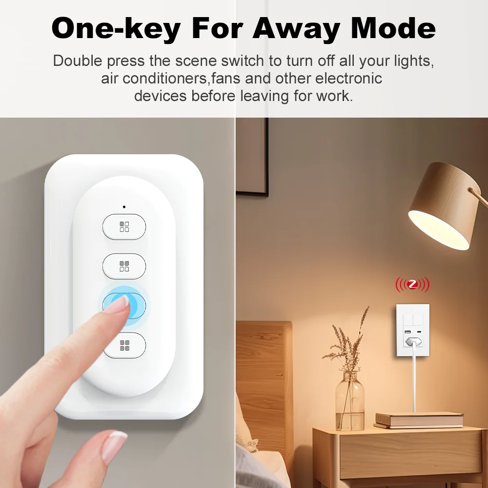 MANHOT Tuya Zigbee Smart Scene Switch 4 Gang 12 Scene Push Button Switch Battery Powered Smart Home Automation Scenario Switch