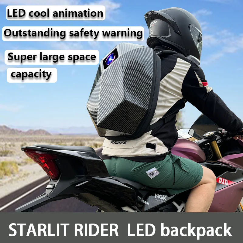 Mochila LED para motocicleta Starry Rider Series, mochila de carcasa dura impermeable con Bluetooth para motociclismo, bricolaje