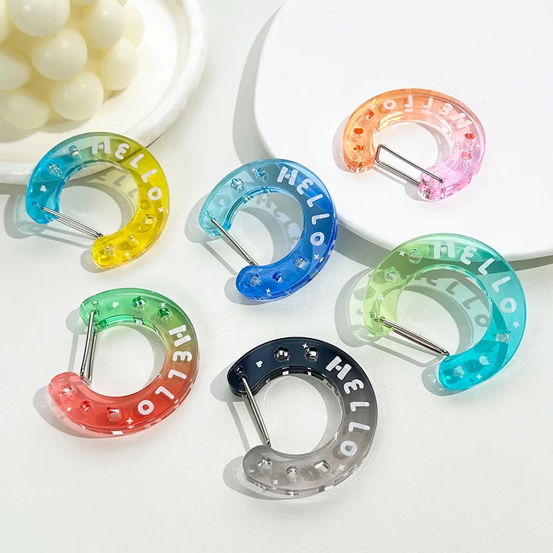 LLavero de mosquetón con botón de escalada acrílico translúcido de Color degradado estilo INS, hebilla decorativa para mochila con gancho hueco DIY