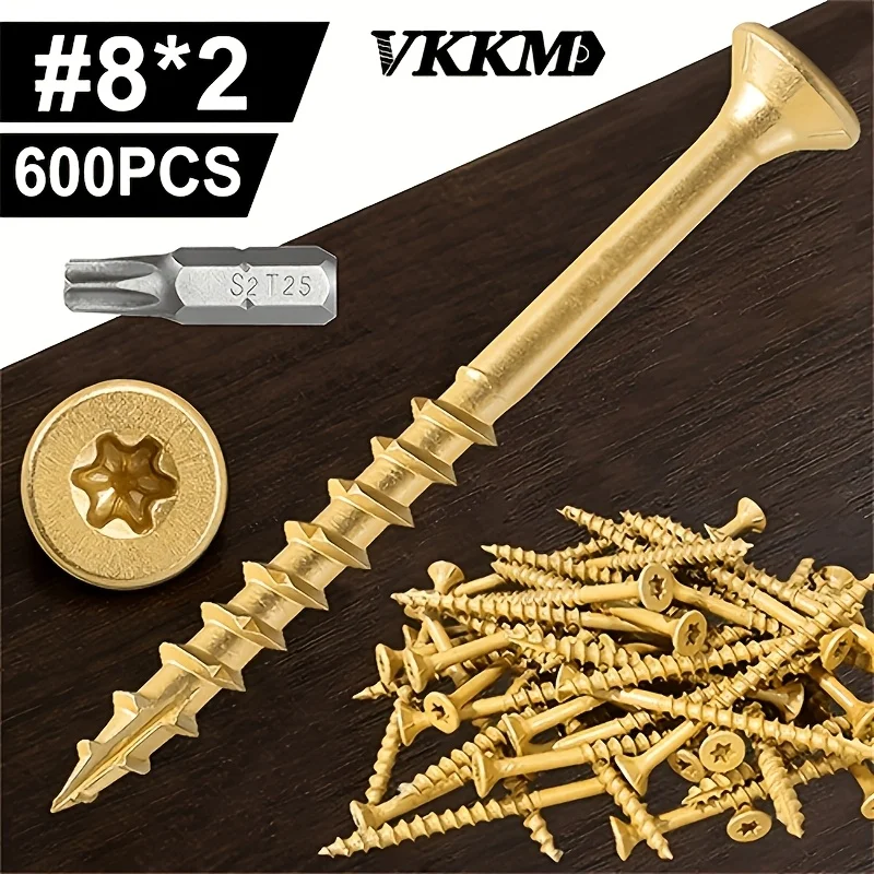 

VKKM Exterior Construction Wood Screws Epoxy Coated Carbon Steel 1000hr Salt Spray Include T25 Bit for Roof Fence Deck