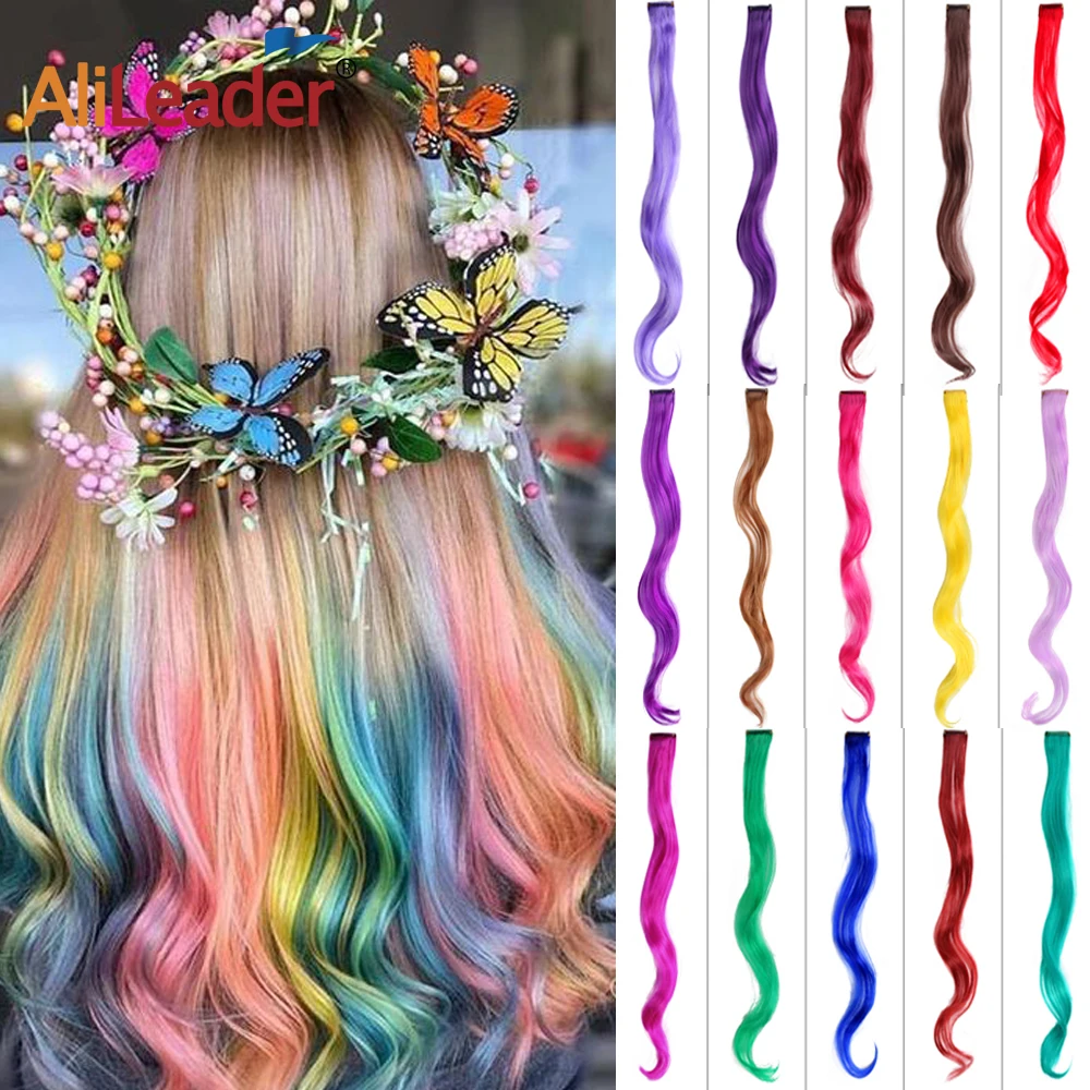 87Colors 20inch Synthetic Hair Extensions Festival Party Ombre Hairpieces Exquisite Clip Hair Extension Highlighted Hair Daily