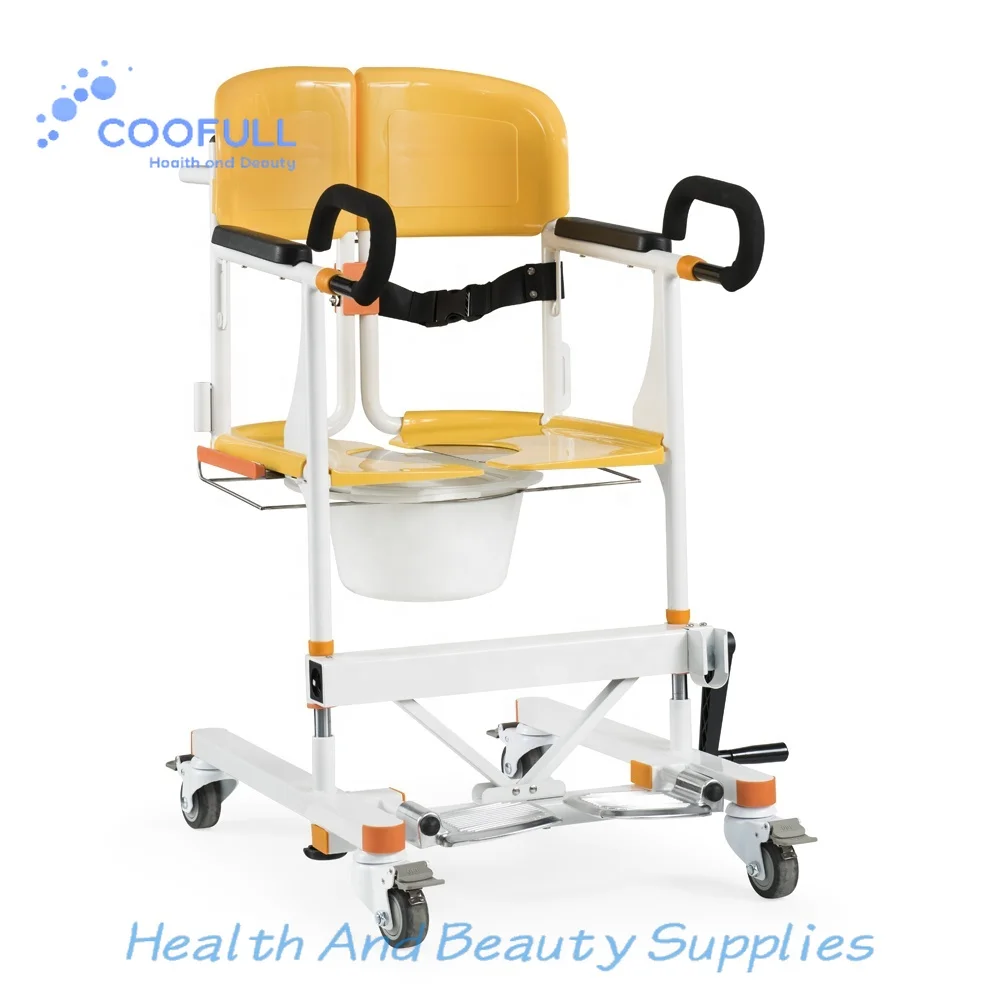 Coolfull Multi-purpose Manual Folding and Movable Lift Chair Wheelchair Shower Chair Commode Toilet  Patient Transfer Chair
