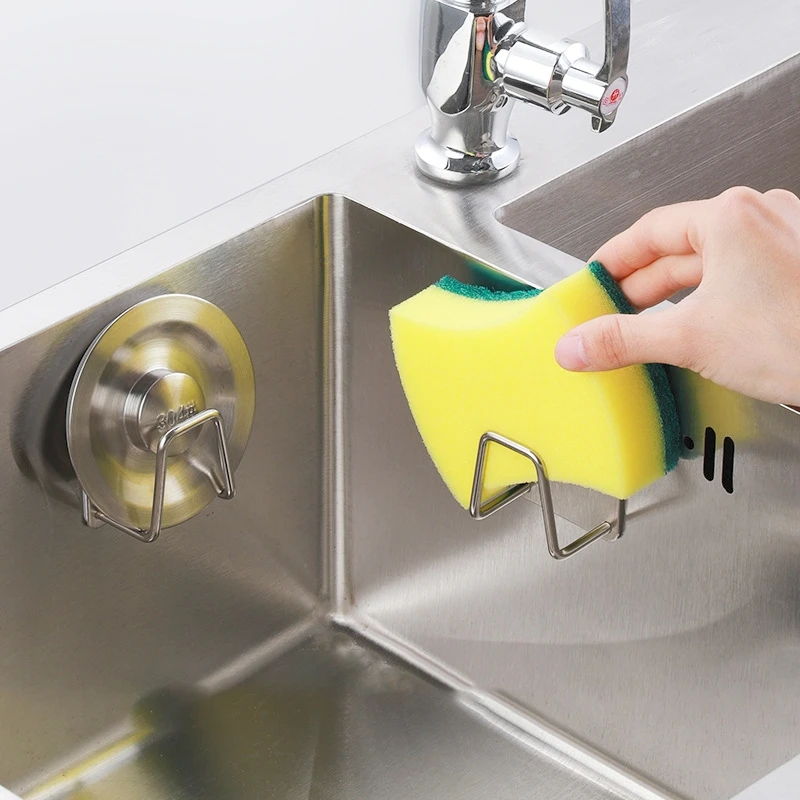 Kitchen Stainless Steel Sink Sponges Holder Self Adhesive Drain Drying Rack Kitchen Wall Hooks Accessories Storage Organizer