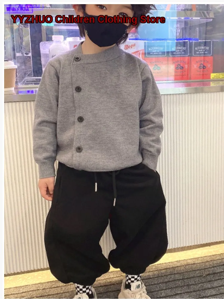 Kids Cardigan Boys Autumn Round Neck Long Sleeves Soft Knit Base Layer Top