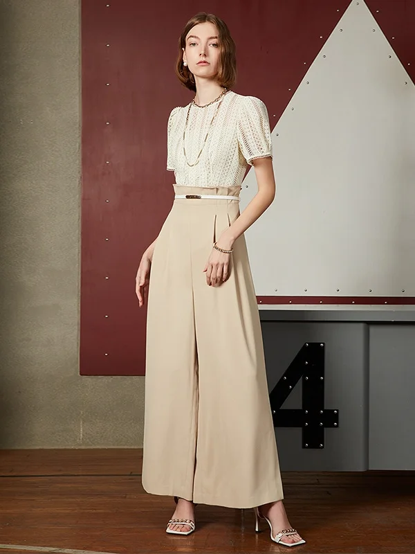 

High Waist Wide Leg Jumpsuit Commute Lace Patchwork Spring New Arrival Women's Clothing JOJOWLFSLL Brand Online Exclusive