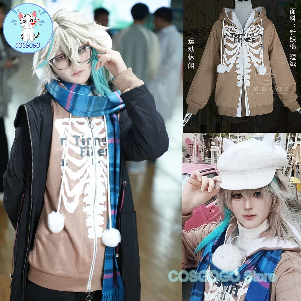 COSGOGO VTuber VirtuaReal AZA Cosplay Costume Halloween Game NIJISANJI Daily Wear Outfits clothing Hat+earring+scarvf+hoodie+ He