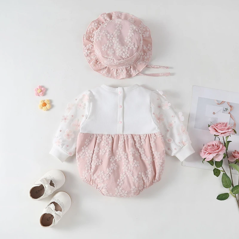 2 pieces Set summer New girl Dress Set +hat Long sleeved sweet bow flower Soft Baby dress Cotton newborn Sling Cute Baby dress