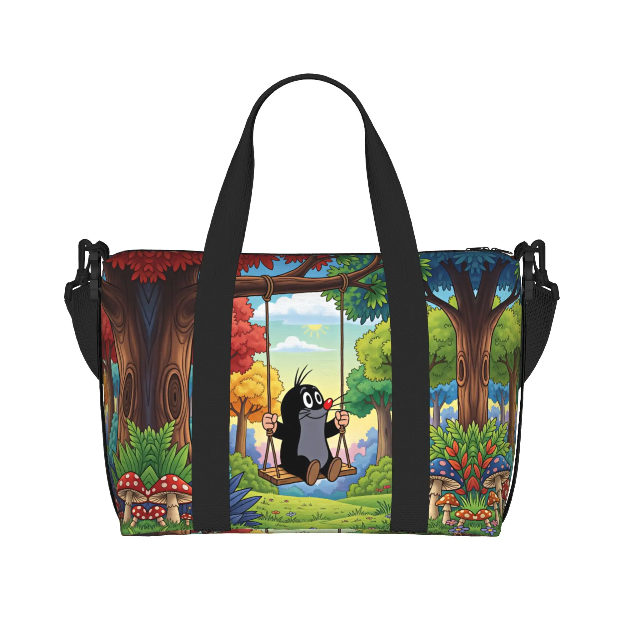 Custom Krtek Krtecek The Little Mole Anima Beach Tote Bag Women Cartoon Large Compartment Beach Gym Travel Bags