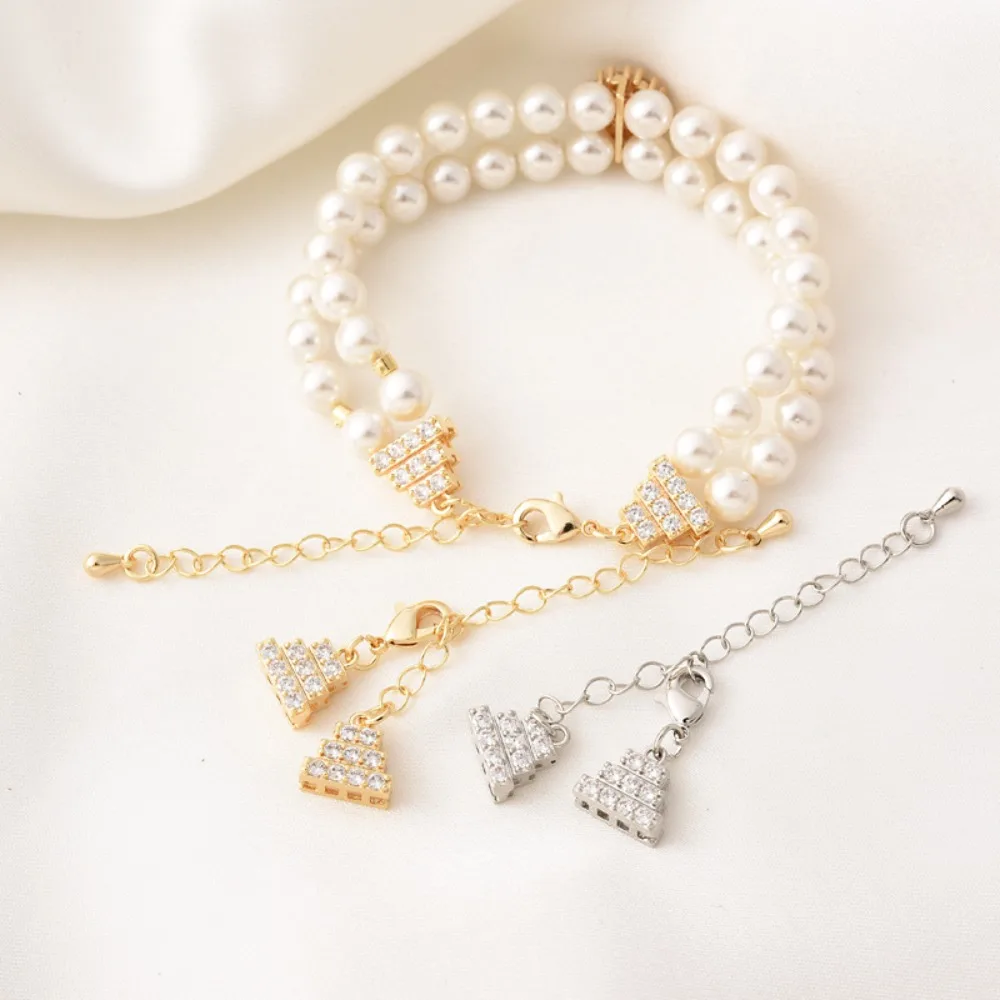 

Позолоченная 14-каратная цирконовая пирамида, двухрядная и трехрядная удлинительная цепочка на конце, браслет ручной работы своими руками с застежкой-лобстером