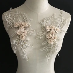 1 Pair Fabric 3D Flower Sewing Applique Embroidery Lace Collar Neckline DIY Dress Gown Clothing Accessories Scrapbooking