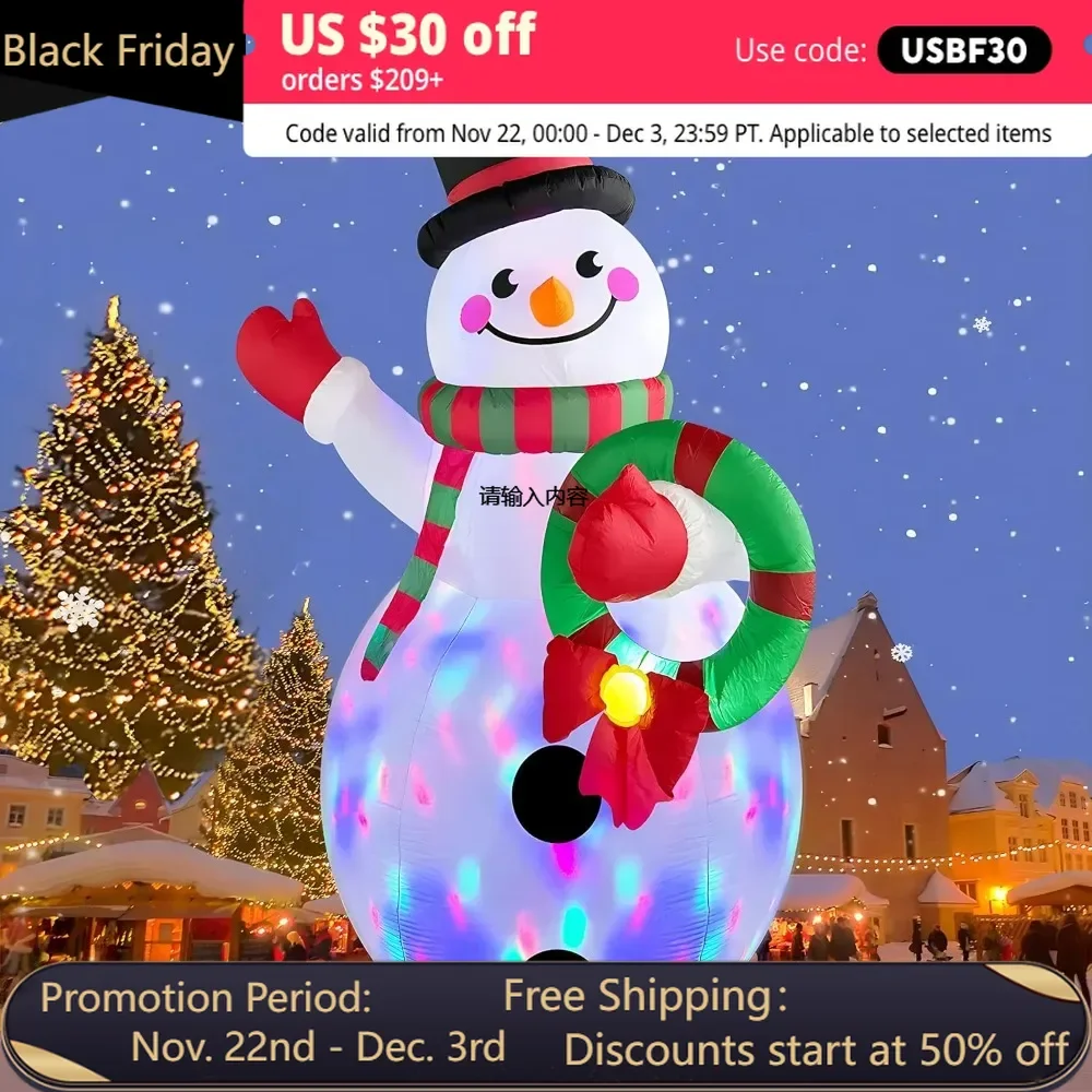 20 Foot Tall Christmas Inflatable Snowman with Built-in Rotating LED Lights for Outdoor Decoration, Giant Snowman with Blower