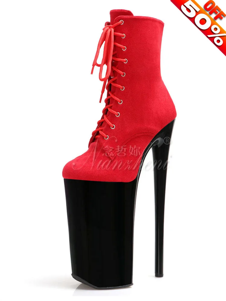 26cm Sexy Fetish Shoes Women's Gothic 10Inches Pole Dance Nightclub Lace Up Sexy Fetish Exotic Dancer Ankle Boots Stripper Heels