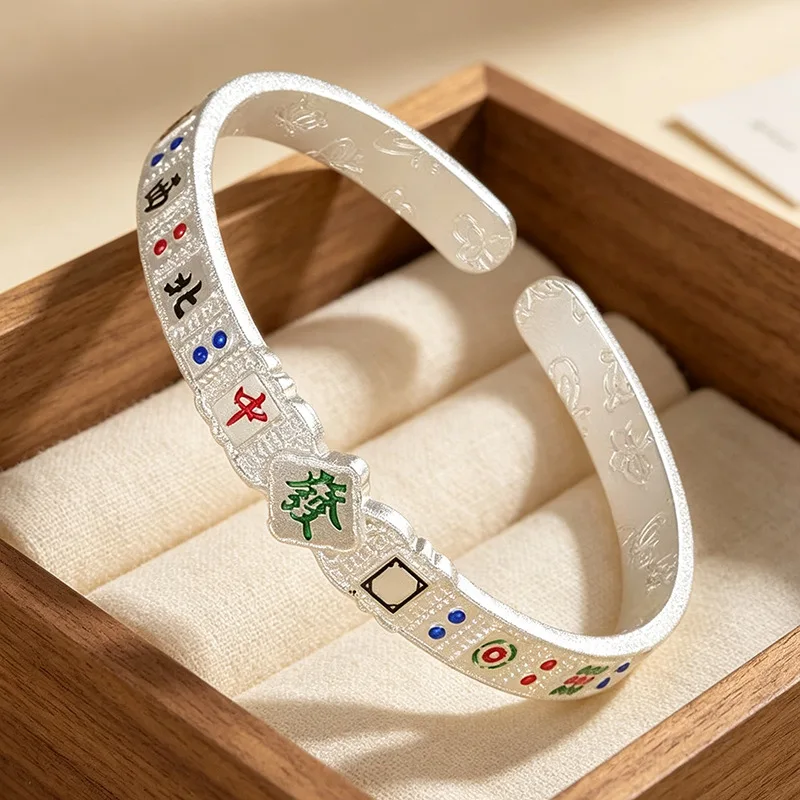Original Jewelry Personality Mahjong Design 925 Sterling Silver Lady Bangle Promotion Gifts No Fade