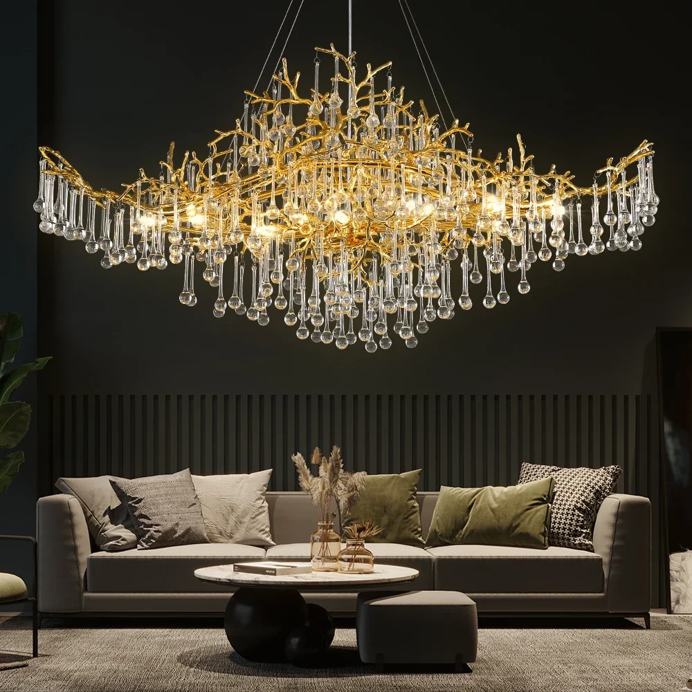 

Luxury Gold Crystal Ceiling Chandelier Light Dining Living Room Table French Crystal Ceiling pendant lamp Home Decor Lustre