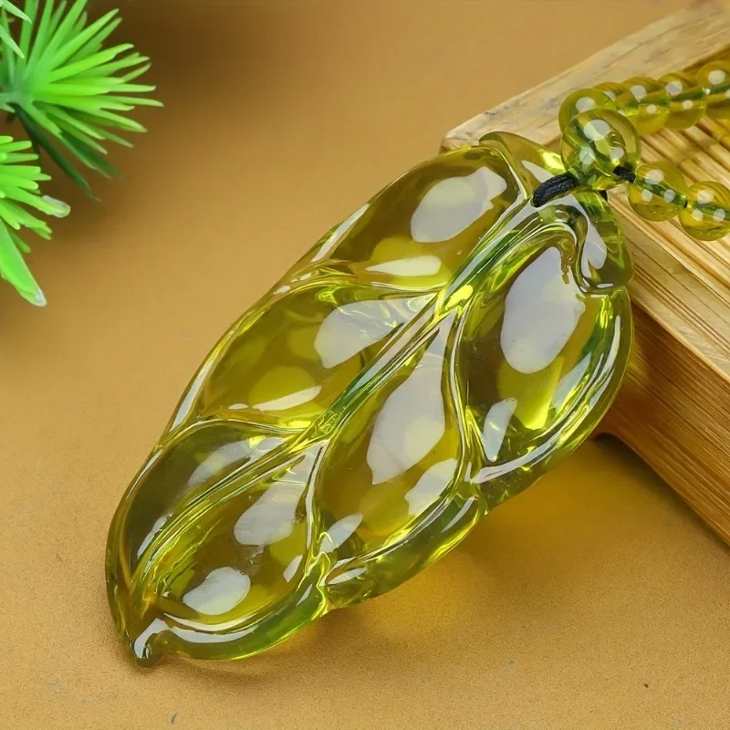 

Кулон из натурального янтарного листа, классические модные мужские и женские ожерелья