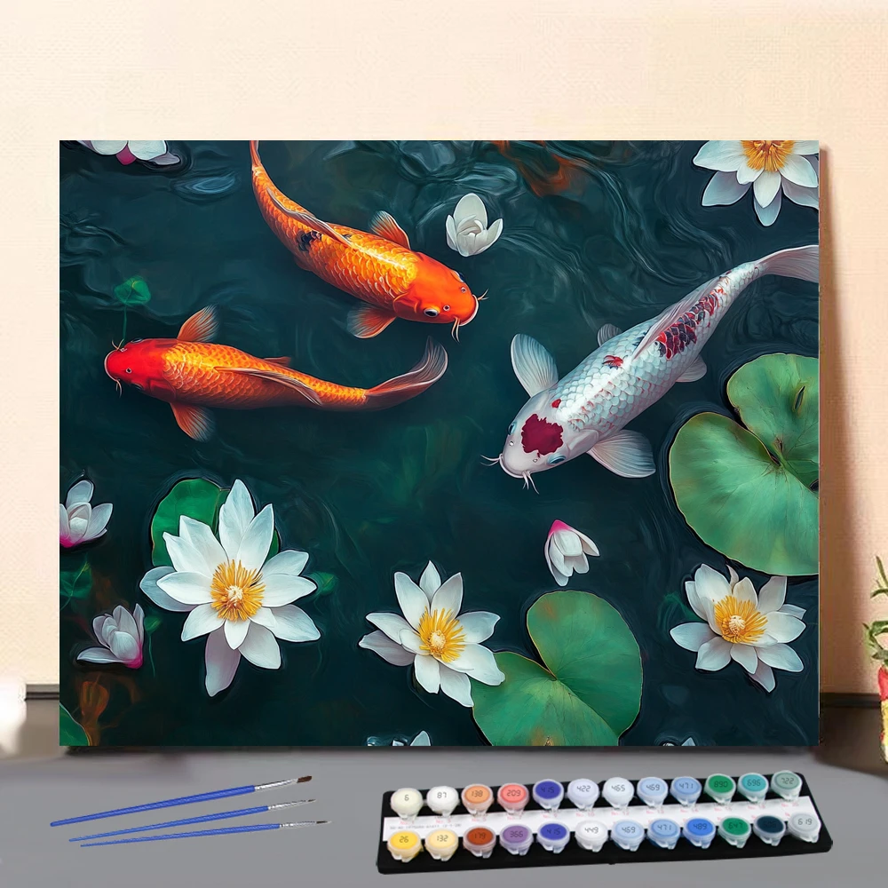 

Painting by Numbers Red carp, white carp Digital Painting Handmade Adult Children Gift Wall Decoration D