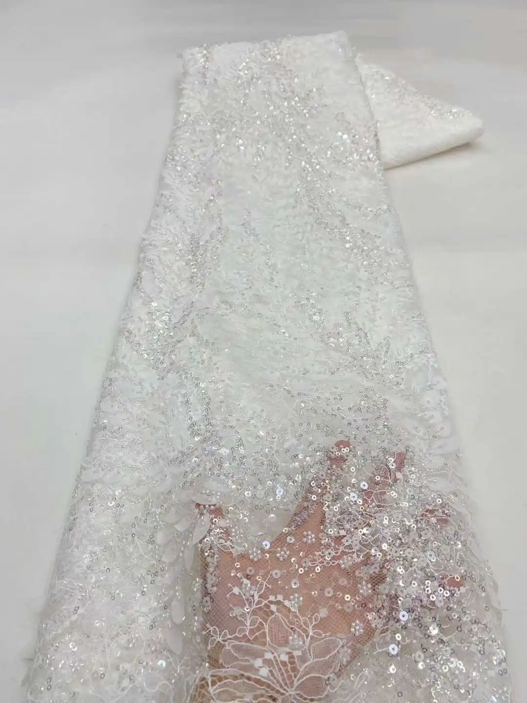 

Luxury Exquisite 2025 African Nigerian Sequins Tulle Lace Fabric 5 Yards French Beading Embroidery Wedding Party Dress Sewing