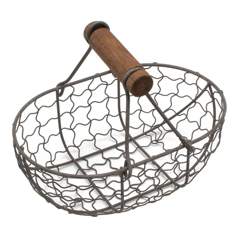 Wooden Handle Metal Retro Basket Portable Vegetable Fruit Egg Storage  Eco Friendly Products Zero Waste Reusable