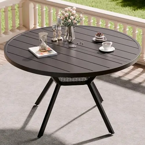 42” Outdoor Patio Table, Metal Patio Dining Table for All Weather, Round Outdoor Coffee Table, Patio Table with