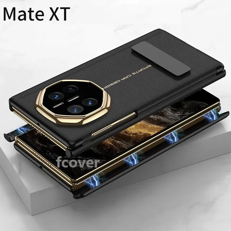 حافظة هواوي ميت XT Masterpiece: جلد طبيعي ثلاثي الطي، مقاوم للصدمات من الدرجة العسكرية، 360 درجة °   واقي عدسة الكاميرا