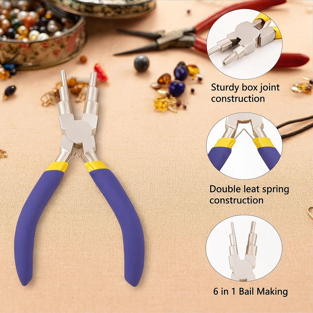 6-in-1 Carbon Steel Round Nose Jewelry Pliers, Multi-Function DIY Tool for Earring Hooks, Bracelet, Necklace Repair and Craft image 6