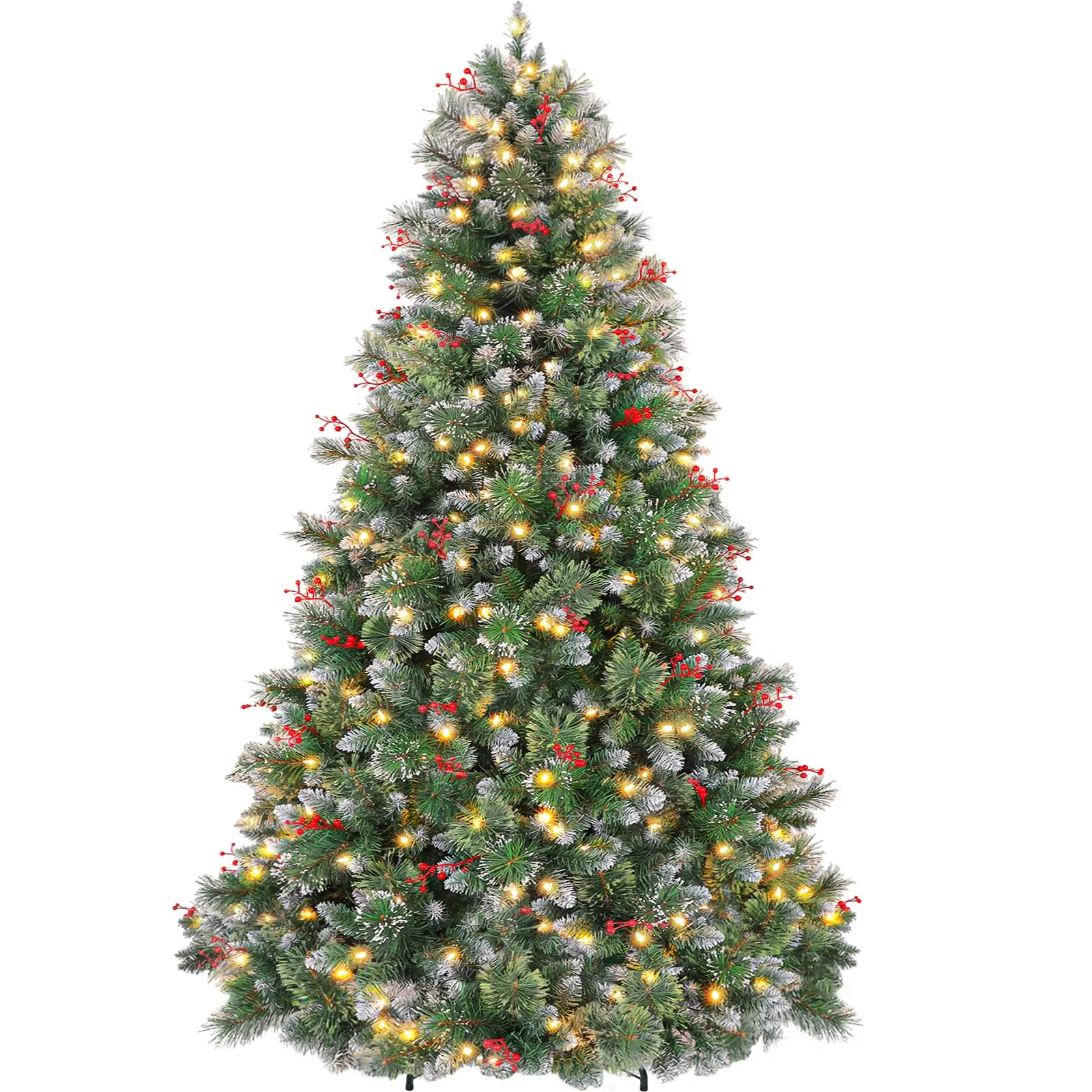 6 ft Prelit Christmas Tree with Pine Needle and Red Berries