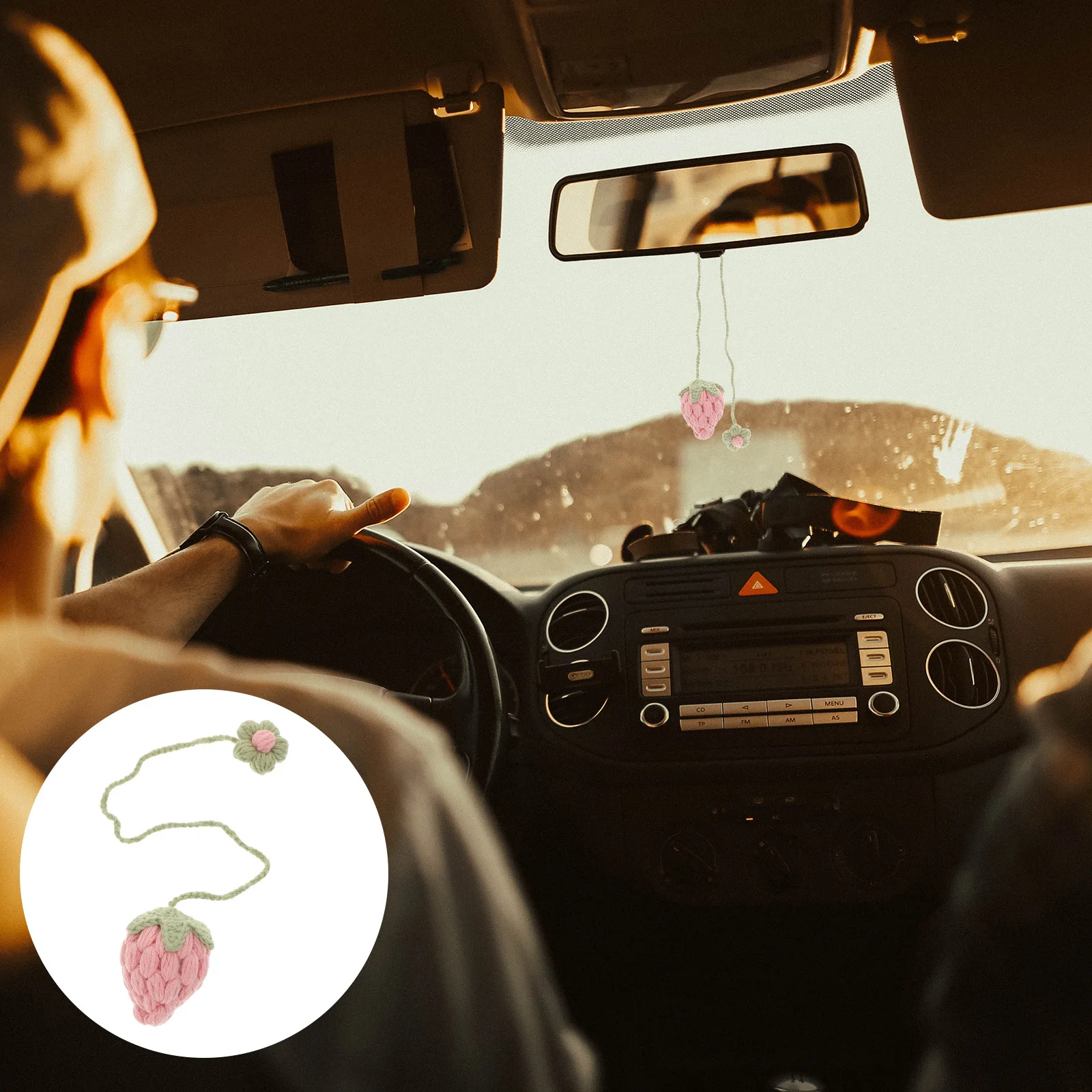 

Handmade Crochet Car Rearview Mirror Pendant Delicate Color Auto Interior Hanging Decor Stylish Car Pendant Key Bag Bedside