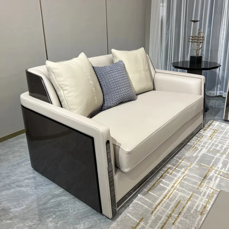

Italian light luxury leather sofa combination living room villa suite living room sofa