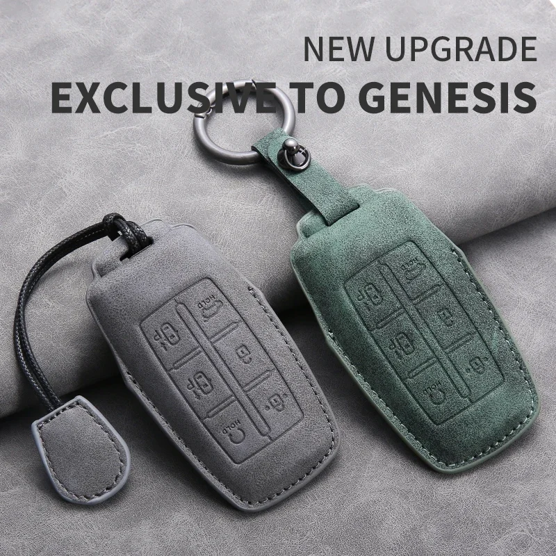 

Кожаный чехол из овчины с 6 кнопками, чехол для ключей от автомобиля, брелок для Hyundai Genesis GV70 GV80 GV90 2020 2021 2022, автоаксессуары