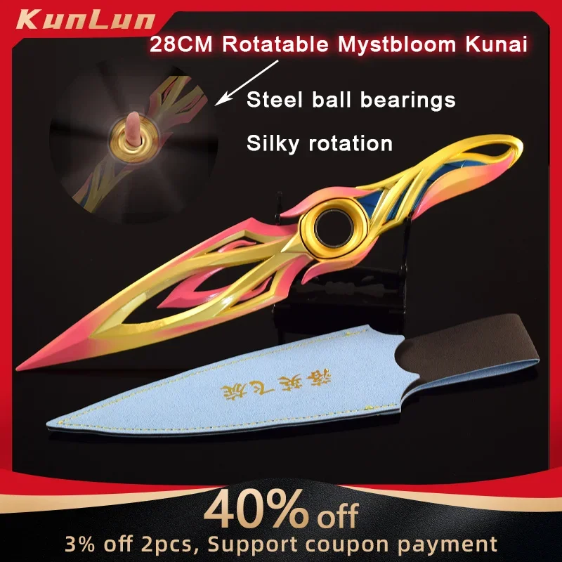 28cm Valorant Knives Rotatable Mystbloom Kunai Training Knife Alloy Model with Holster Fame Melee Weapon Real Steel Katana Toys