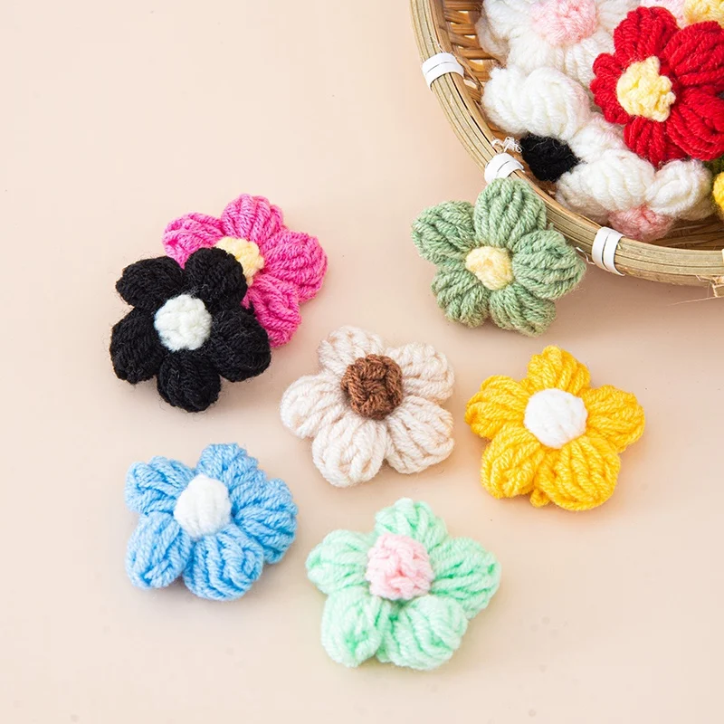 

10/20Pcs 4cm Wool Flower Applique For Hand-knitted Craft Shoes Hats Clothes Sewing DIY Hair Clips Decorative Supplies