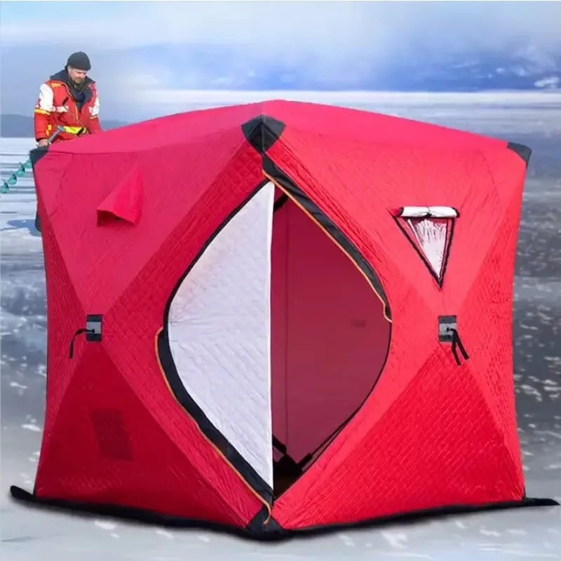 Outdoor Hexagon Insulated Portable Sauna Tent Automatic Pop Up Three Layer Thicken Winter Ice Fishing Tent with Window