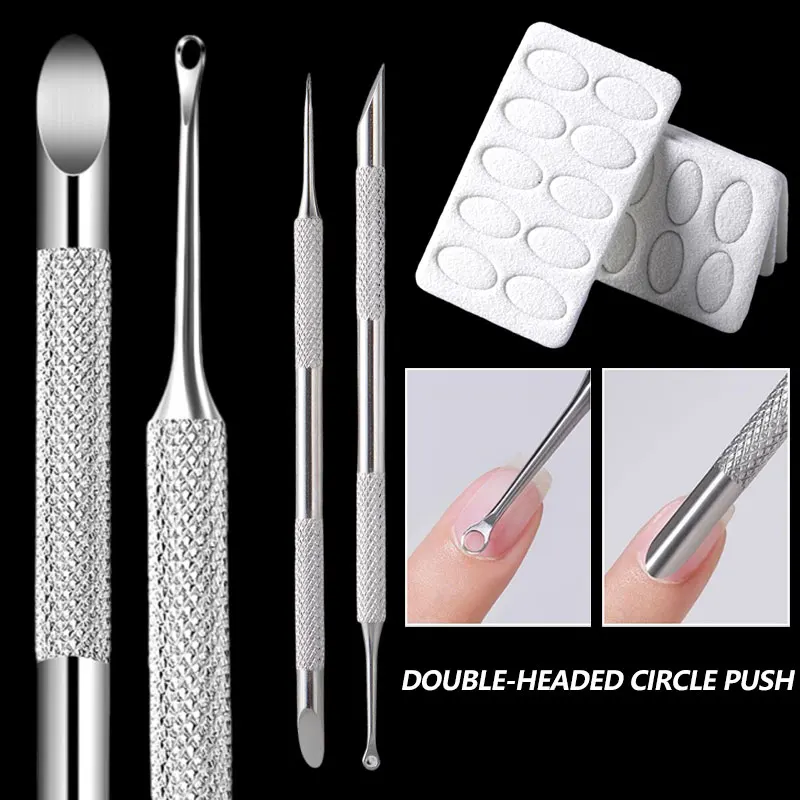 Roestvrij staal dubbelzijdige nagelriemschuiver Remover Cirkel afgeschuinde kop Nagelslijpvijl Nagellakremover Manicure Tool