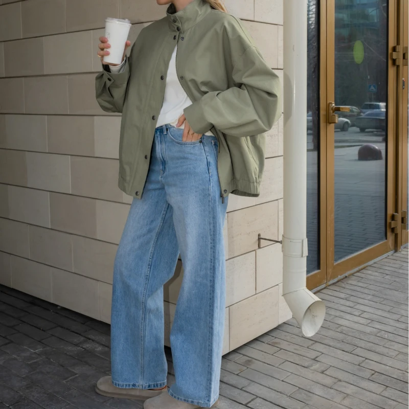 Autumn New Fashion Napoleon Style Women's Short Leather Jacket Stand Collar Long Sleeve Loose Outerwear Daily Ladies Wear