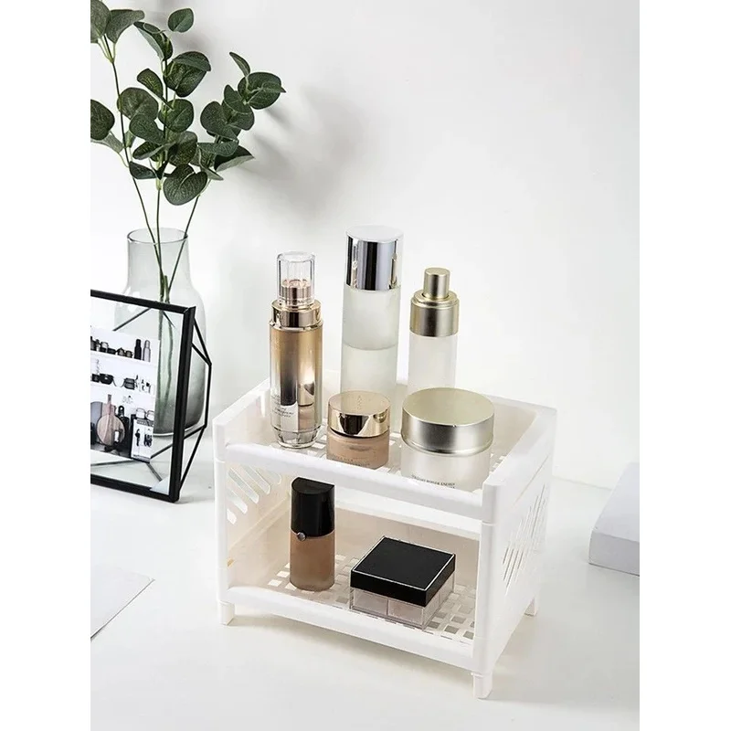 Minimalistisches Desktop-Doppelschicht-Aufbewahrungsregal Haushalt Kunststoff Badezimmer Kleiner Schreibwaren-Organizer Reinweiß Multifunktional