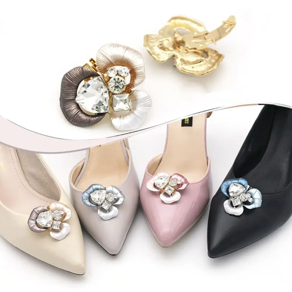 1pcs Women Wedding Flower Shiny Decorative Clips Shoe Decorations Charm Buckle Rhinestone Shoe Clip