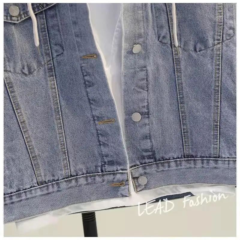 سترة دينم جديدة للمشاهير على الإنترنت لعام 2025 سترة نسائية النسخة الكورية رياضية ترفيهية فضفاضة مع قبعة مشبك طالب ريترو Shenglong #4