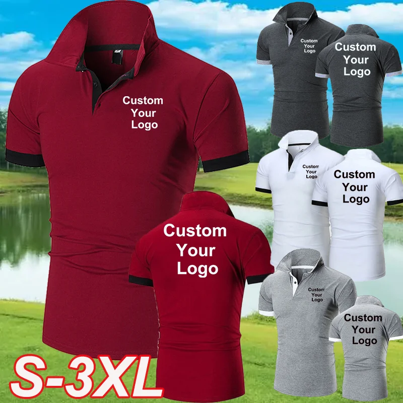 Summer Custom Your Logo Mens Polo T Shirt Cotton Slim Fit Men Casual T Shirt Sports Tops Personality Printing Polo Shirt