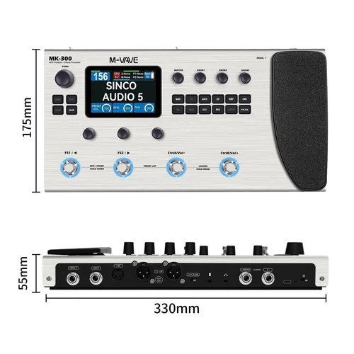 Imagen 2 del producto Pedal multiefectos para guitarra M-VAVE MK-300: 3,5 ""LCD/320+FX/100 Cables/120 amperios/128 batería/máquina de tambor/USB/XLR/MIDI